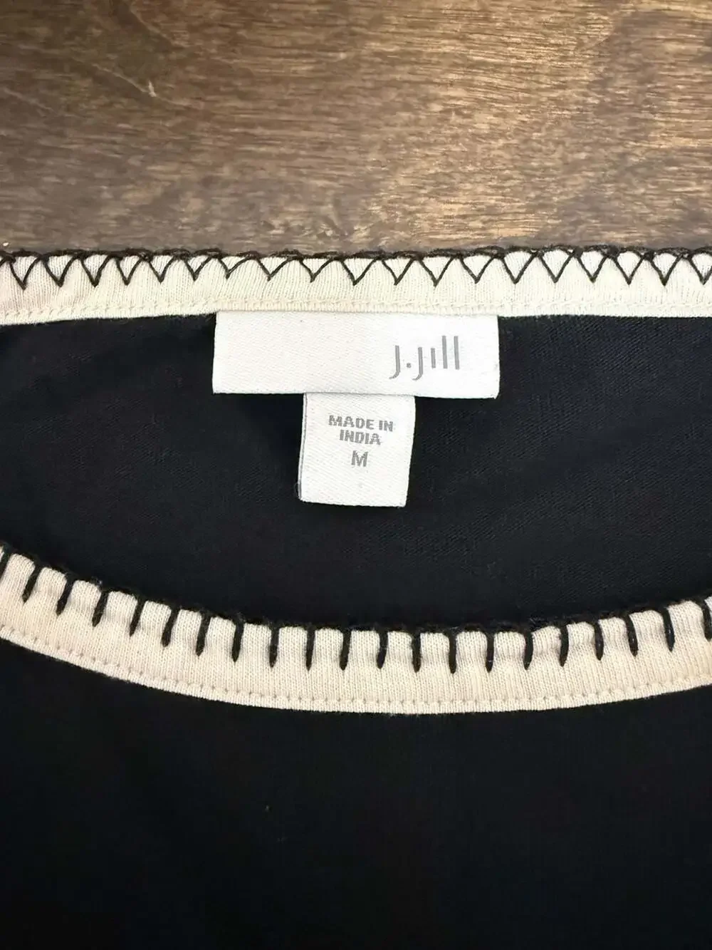J Jill Cotton Modal Swing Dress Embroidered Hem Black M